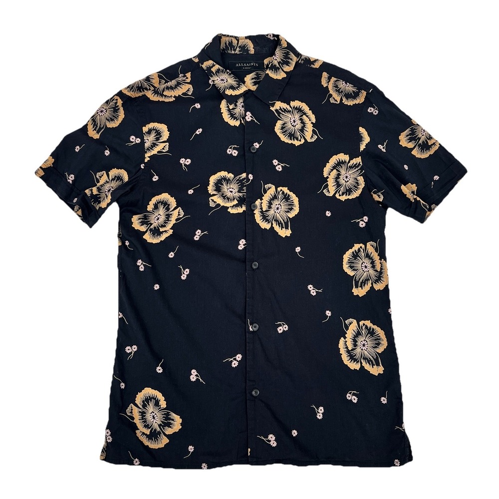 ALLSAINTS Black Floral Sumire Short Sleeve Button Up Shirt Top Mens Size XS